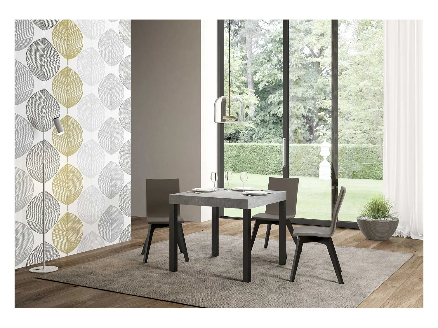 Ausziehbarer Tisch 90 x 90/246 cm, Gestell "Everyday Cement Anthrazit".