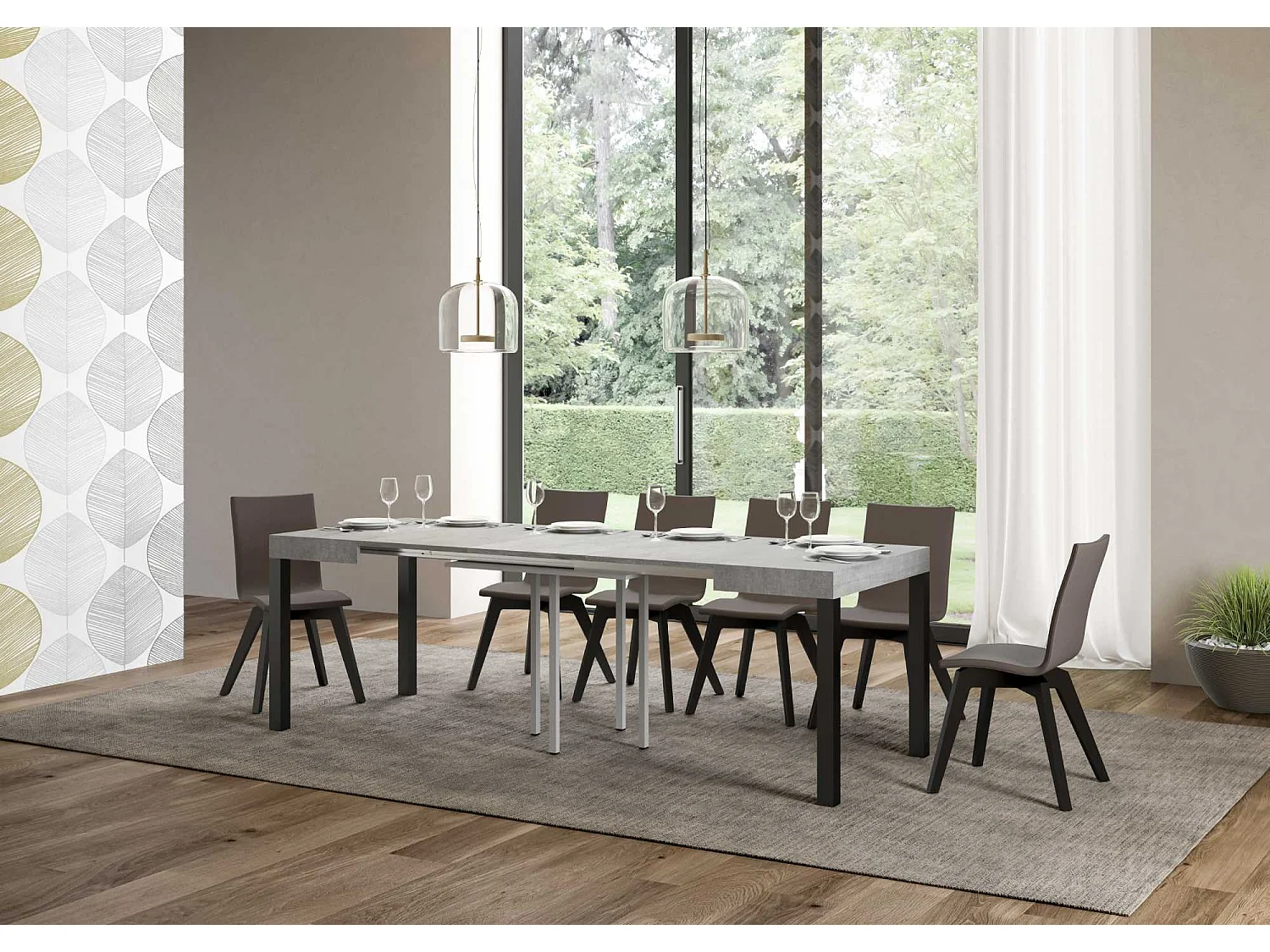 Ausziehtisch 90/246x90 cm Everyday Zement Tischbeine Anthrazit