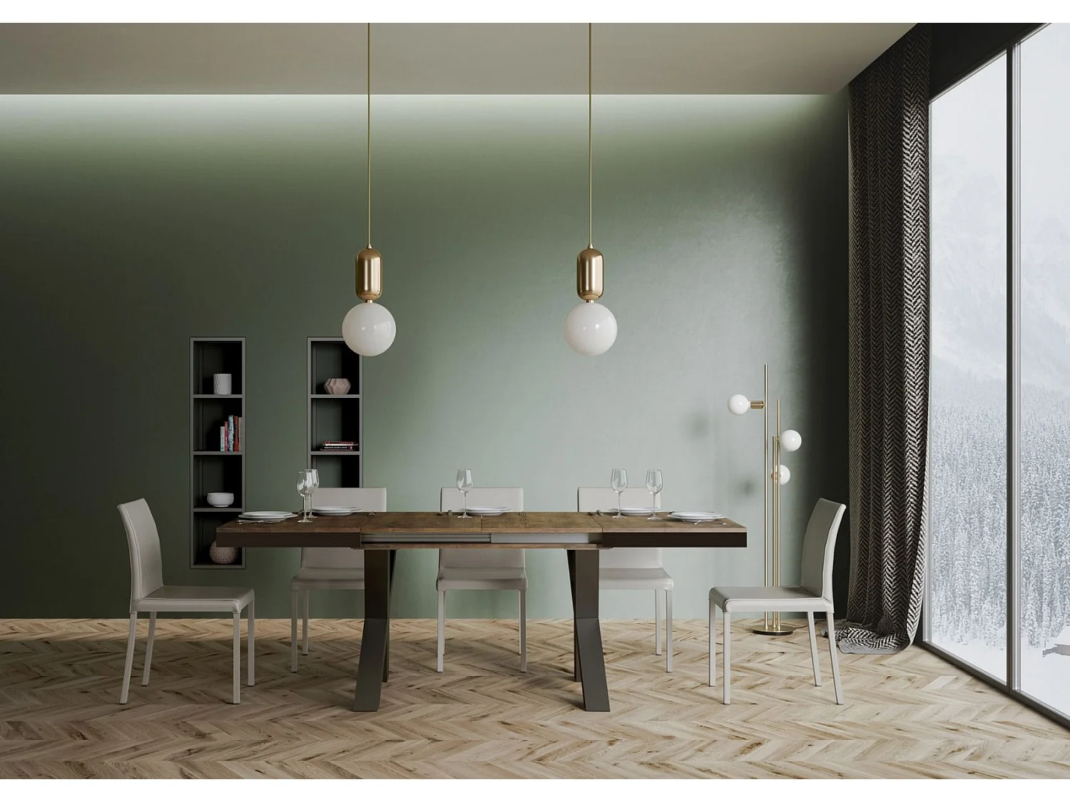 Ausziehtisch 90x120/224 cm Traffic Evolution Nussbaum mit Eisenrahmen aus Anthrazit