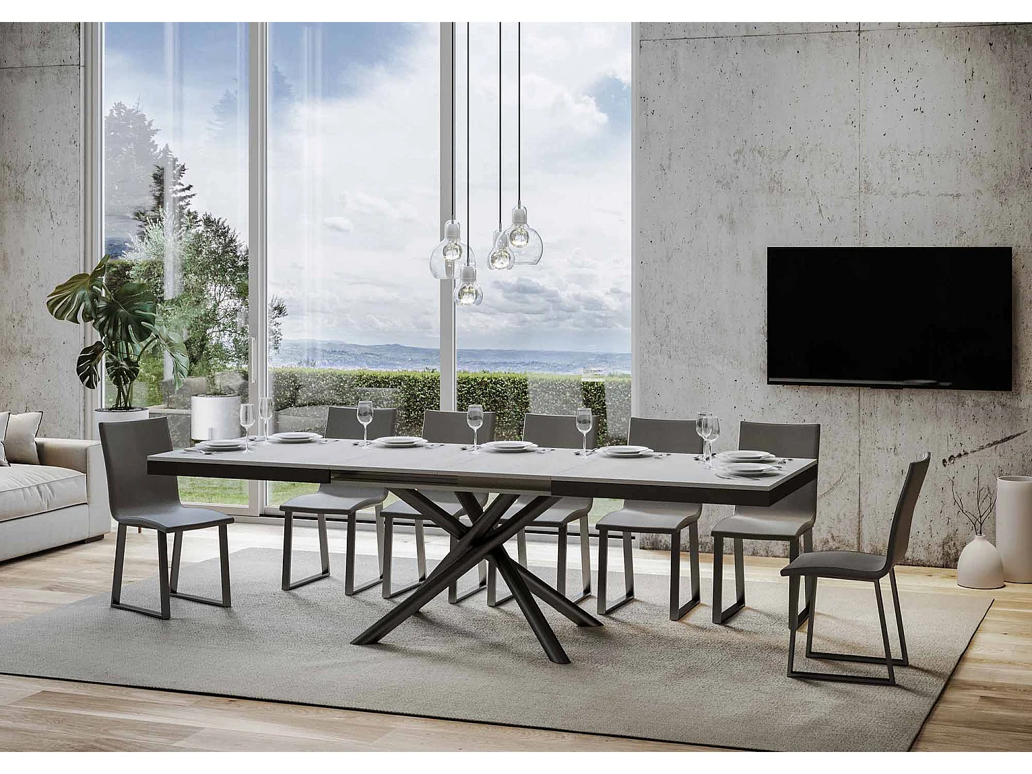 Table extensible 90x160/420 cm Famas Evolution Frêne Blanc cadre Anthracite