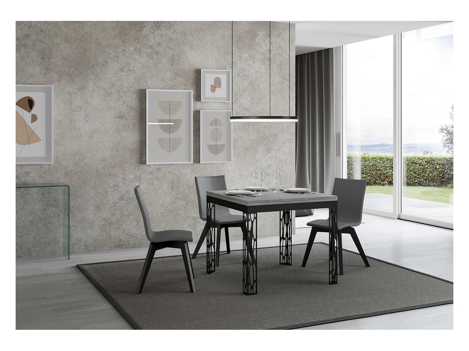 Table extensible portefeuille 90x90/180 cm Ghibli Libra Gris Béton cadre Anthracite