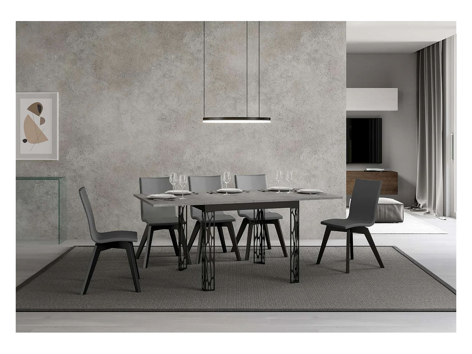 Table extensible portefeuille 90x90/180 cm Ghibli Libra Gris Béton cadre Anthracite