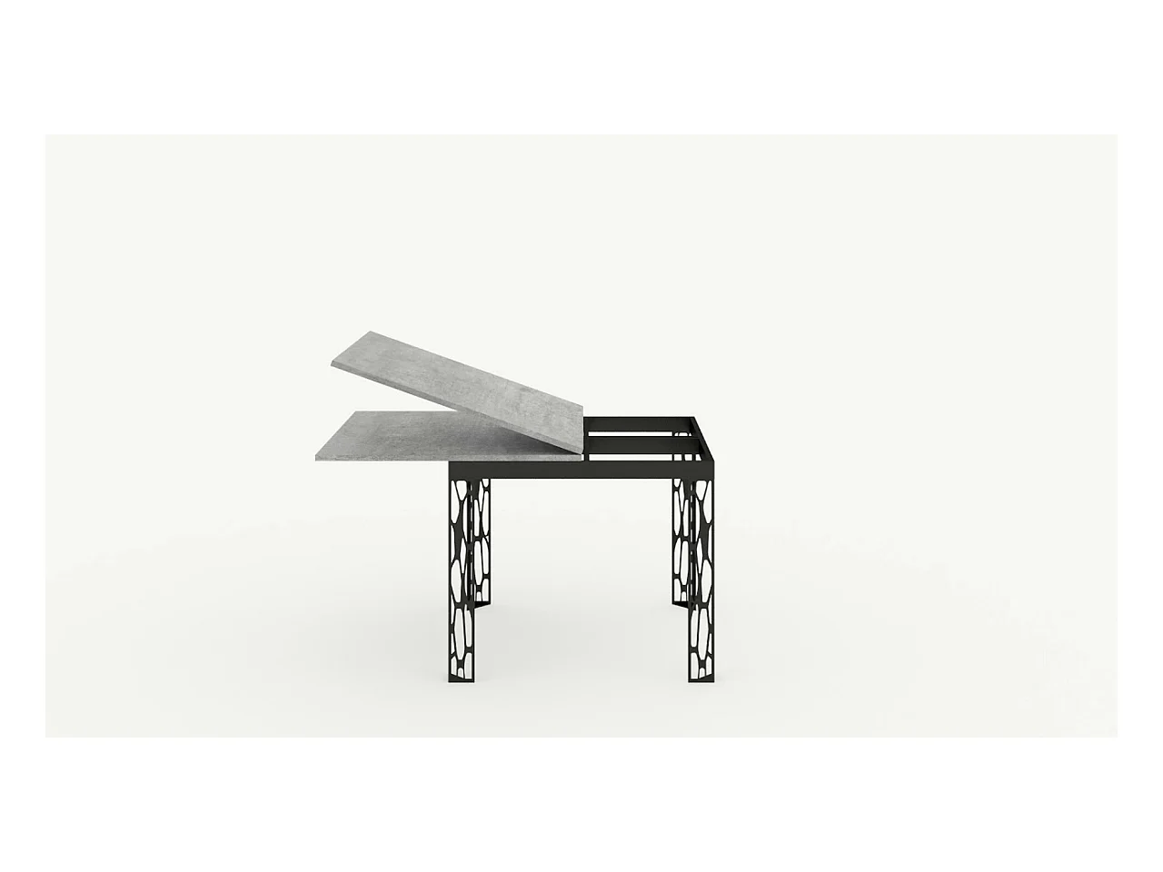 Table extensible portefeuille 90x90/180 cm Ghibli Libra Gris Béton cadre Anthracite