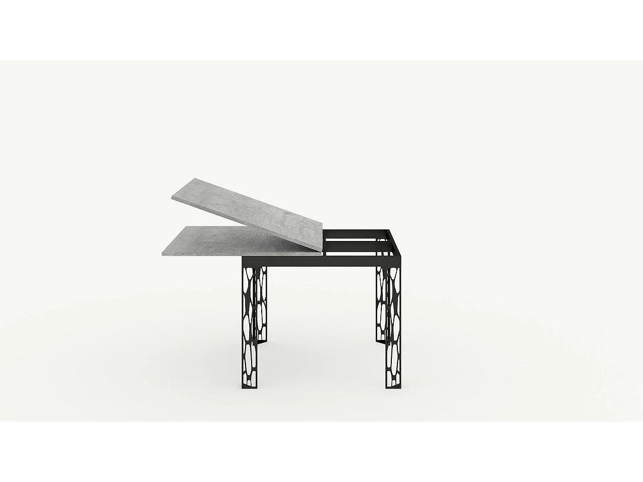 Table extensible portefeuille 90x90/180 cm Ghibli Libra Gris Béton cadre Anthracite