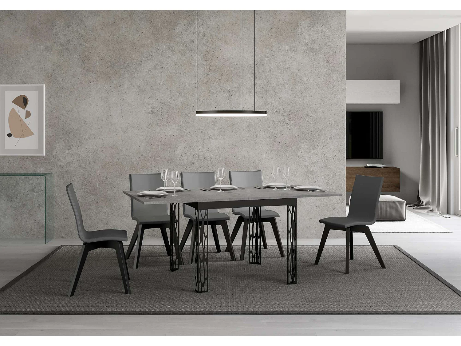 Uitklapbare tafel 90x90/180 cm Ghibli Libra cement frame antraciet