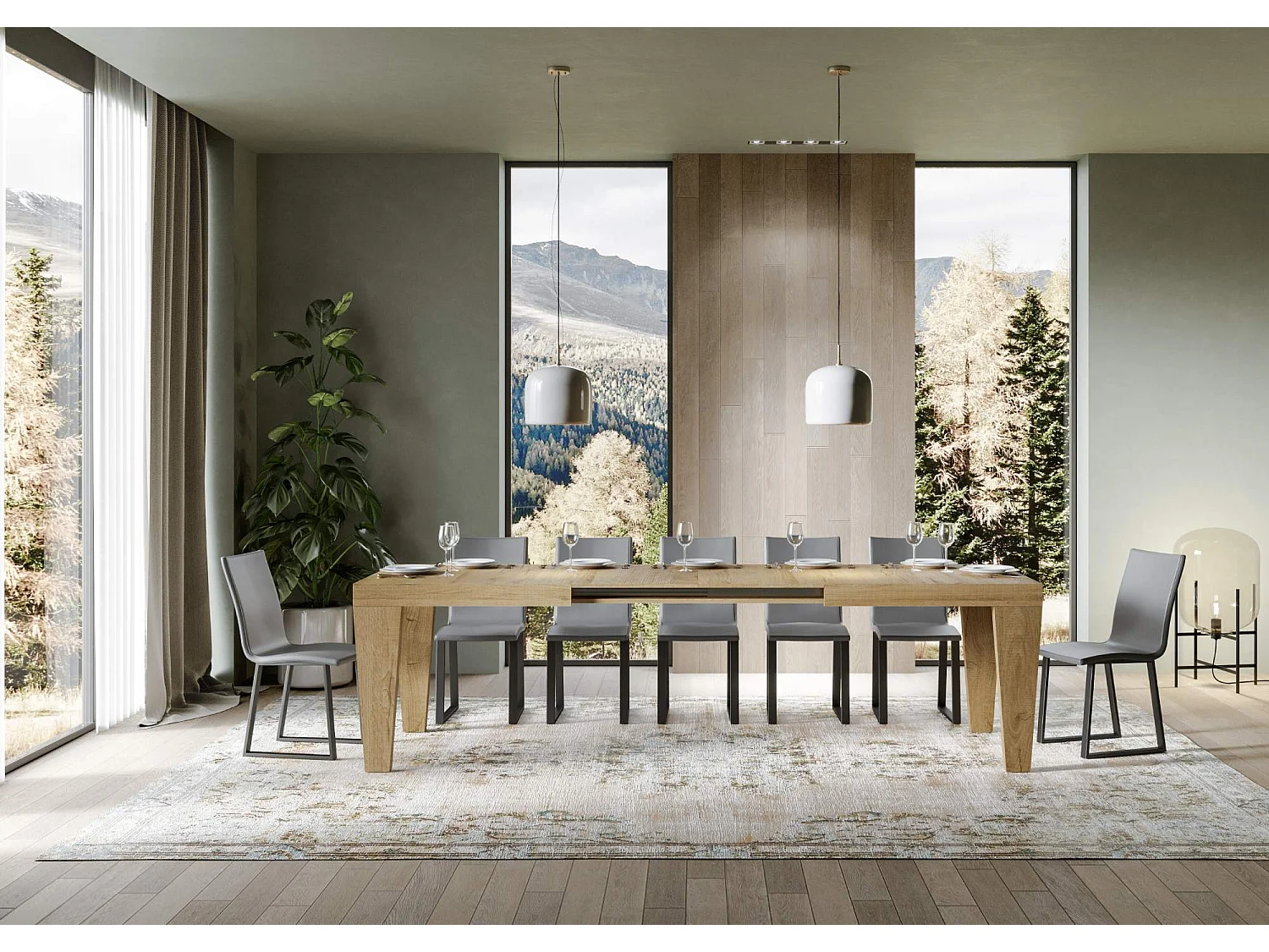 Mesa de jantar extensível 180/440x90 cm Spimbo carvalho natural