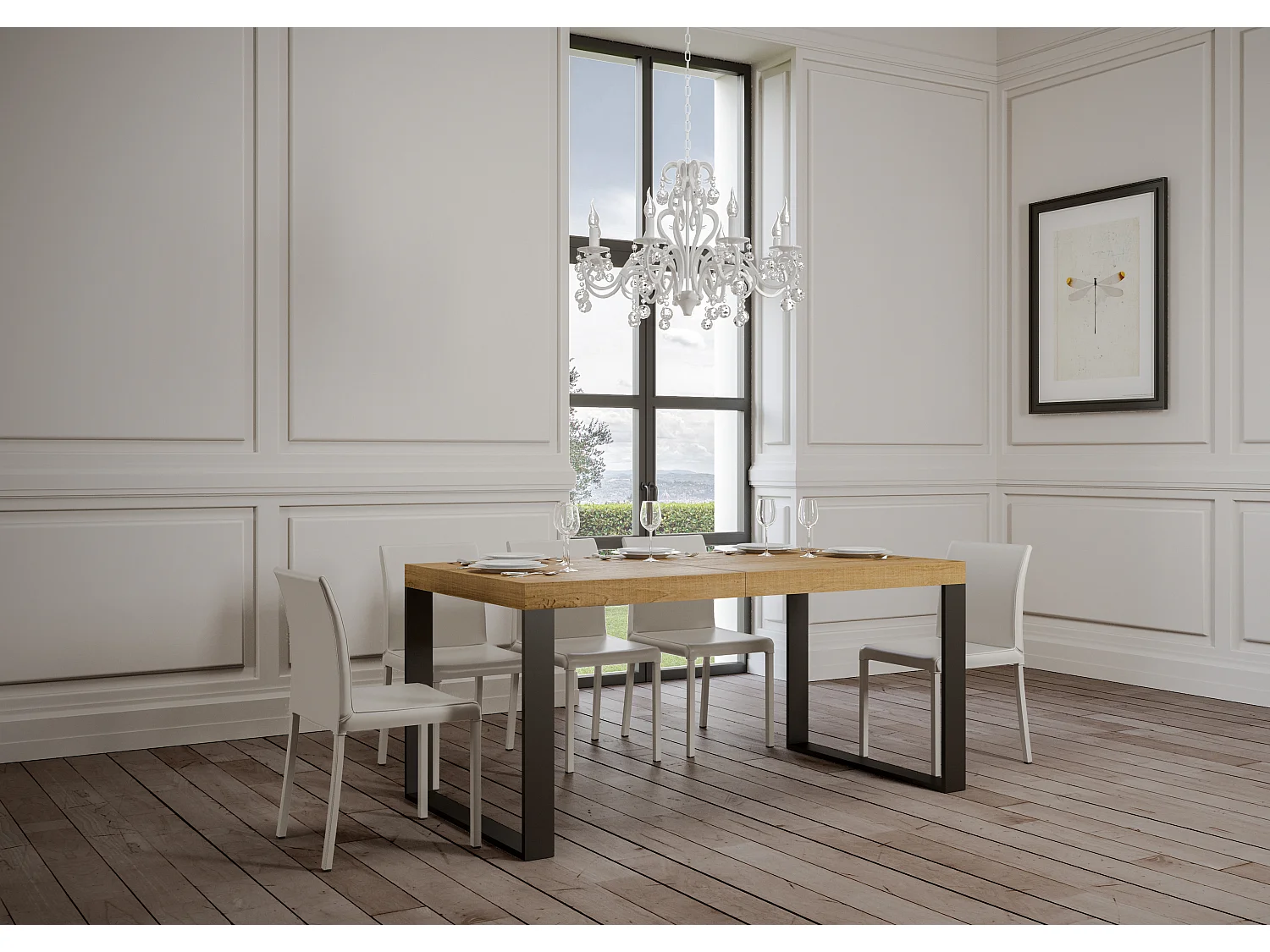 Table extensible 160/420x90 cm Tecno Premium chêne nature pieds anthracite