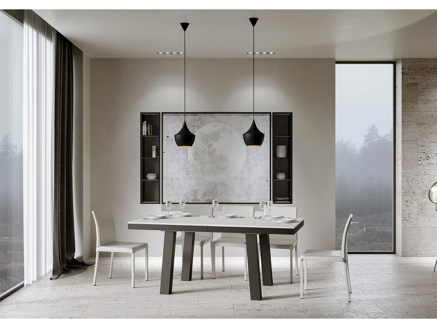 Table extensible 90x180/440 cm Bridge Evolution Frêne Blanc cadre Anthracite