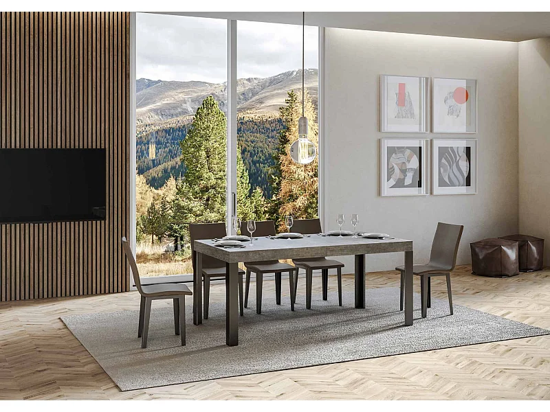 Table extensible 90x180/284 cm Linea Gris Béton cadre Anthracite