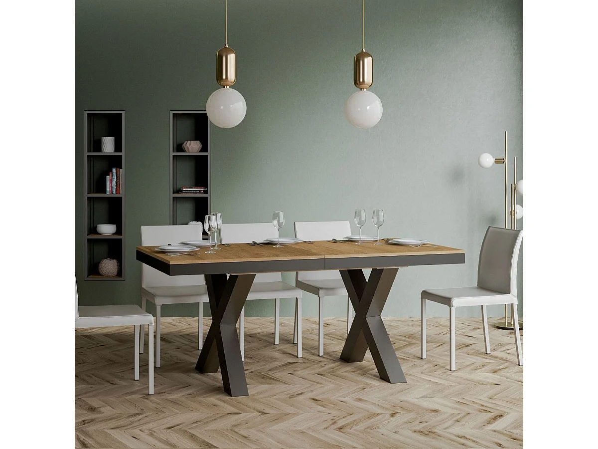 Mesa de jantar extensível 90x160/264 cm Traffic Evolution Carvalho Natural quadro Antracite