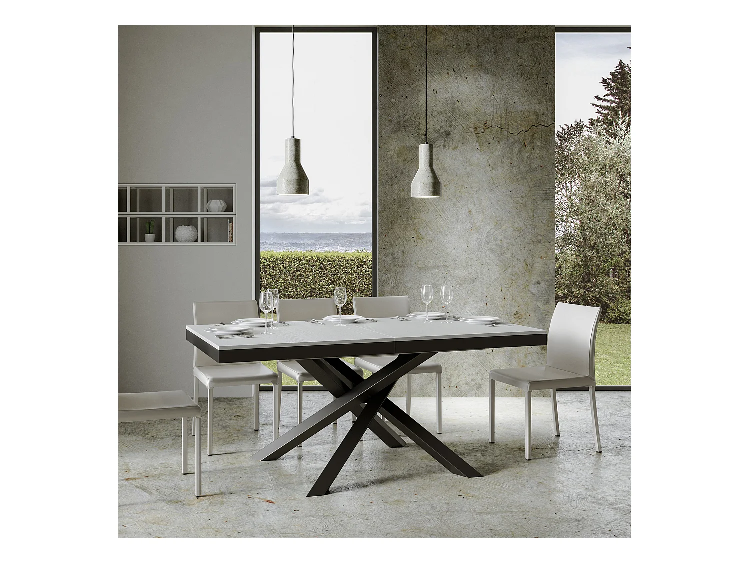 Mesa extensible 90x180/440 cm Volantis Evolution Blanco Fresno Estructura Antracita