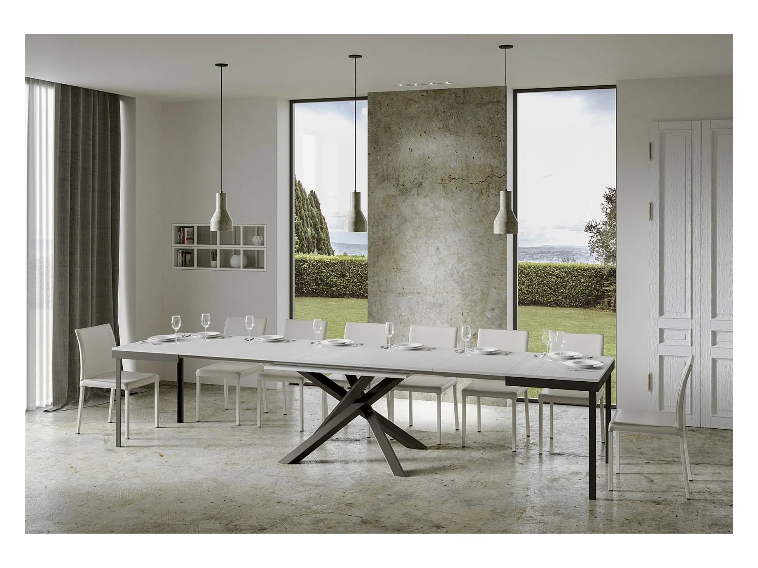 Mesa extensible 90x180/440 cm Volantis Evolution Blanco Fresno Estructura Antracita