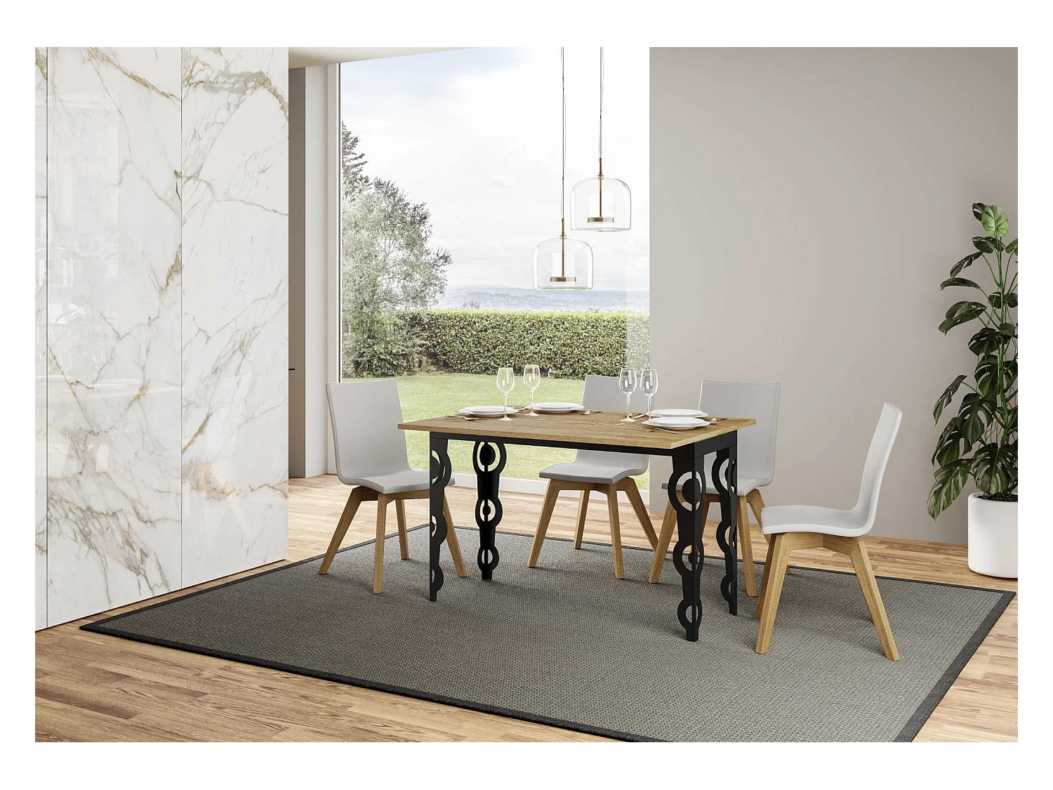 Mesa tipo libro 120/200x45/90 cm Karamay Double Roble Natural estructura Antracita