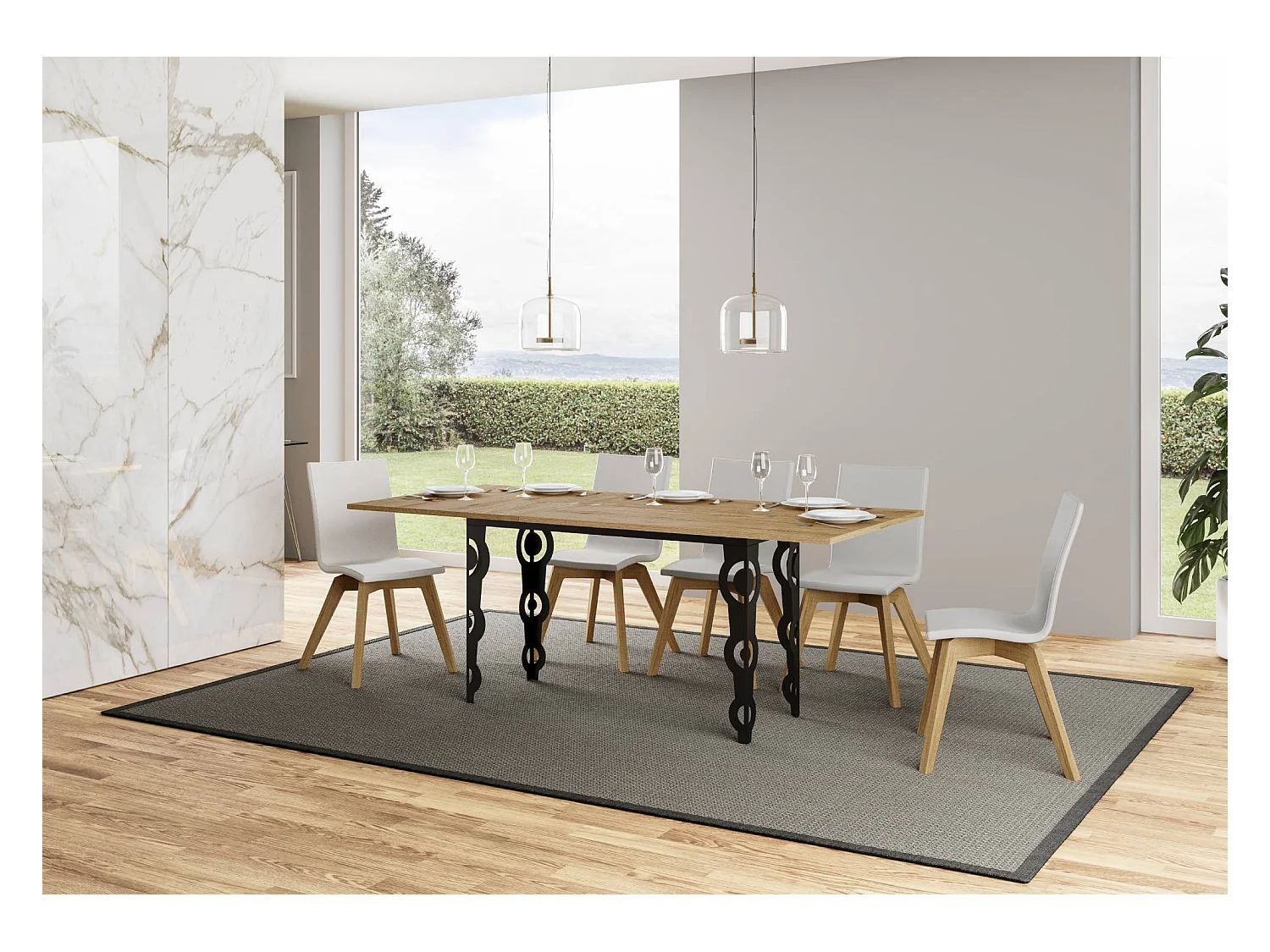 Mesa tipo libro 120/200x45/90 cm Karamay Double Roble Natural estructura Antracita