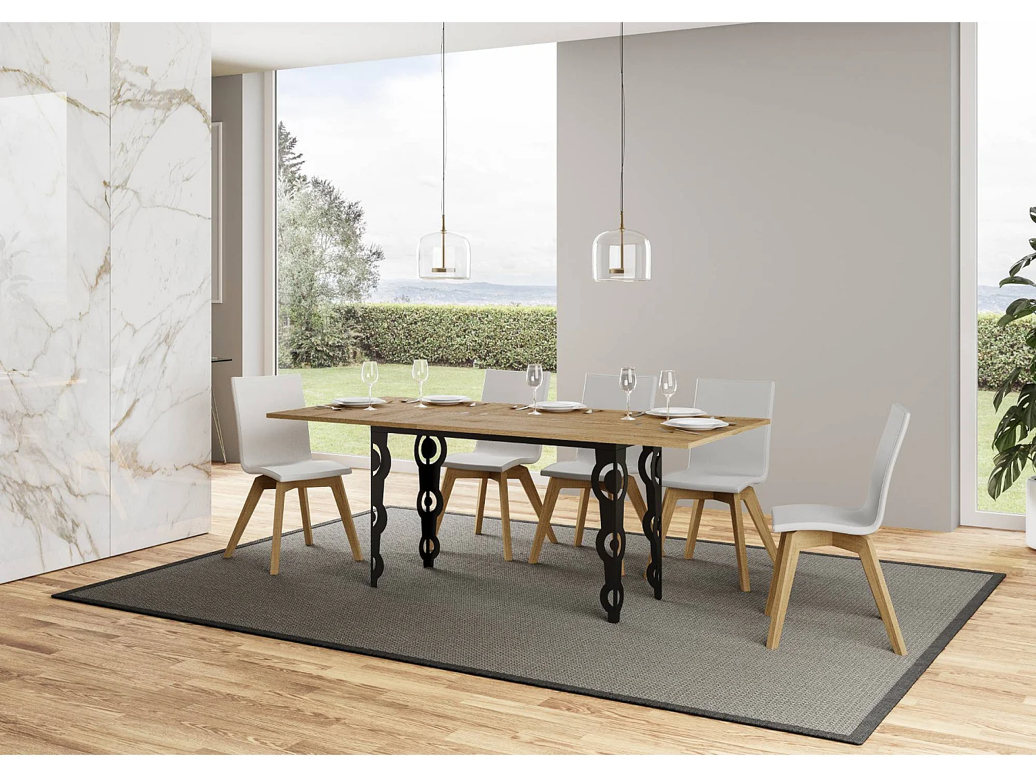 Uitklapbare tafel 120/200x45/90 cm Karamay Double natuur eiken frame antraciet