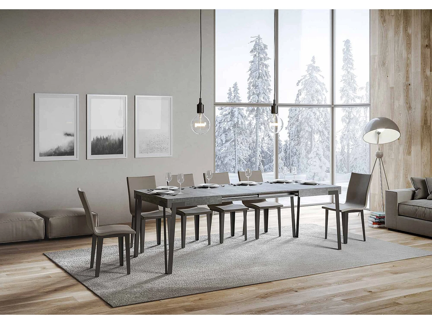 Table extensible 90x130/234 cm Rio Gris Béton cadre Anthracite