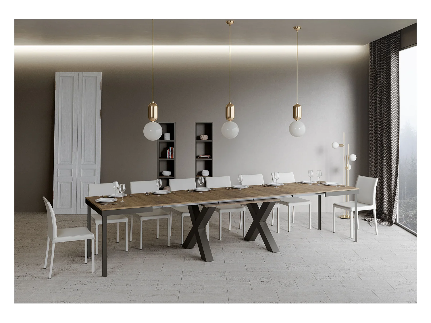 Mesa de jantar extensível 90x160/420 cm Traffic Evolution Nogueira quadro Antracite