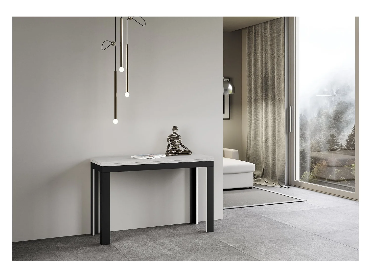 Table extensible portefeuille 120x45/90 cm Linea Double Frêne Blanc cadre Anthracite