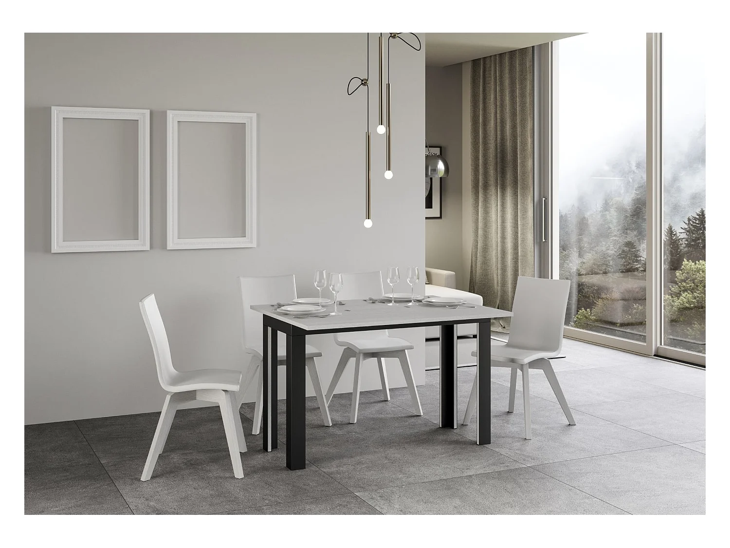 Table extensible portefeuille 120x45/90 cm Linea Double Frêne Blanc cadre Anthracite