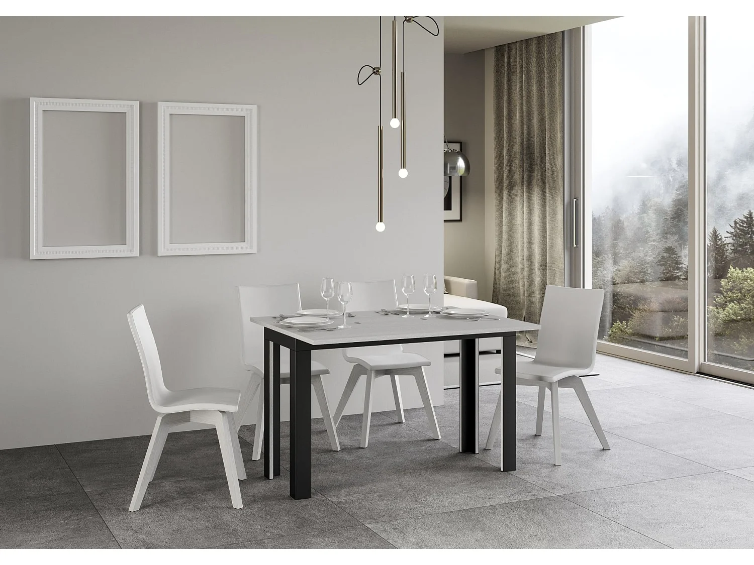 Table extensible portefeuille 120x45/90 cm Linea Double Frêne Blanc cadre Anthracite