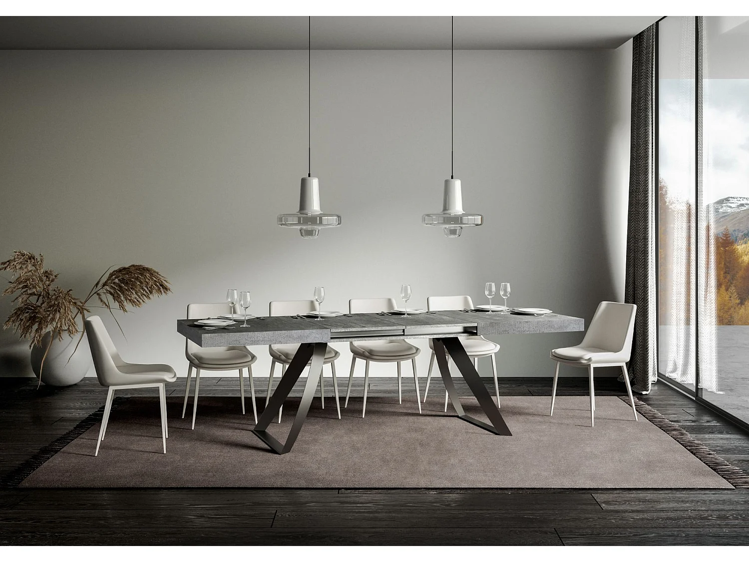 Table extensible 90x180/284 cm Proxy Gris Béton cadre Anthracite