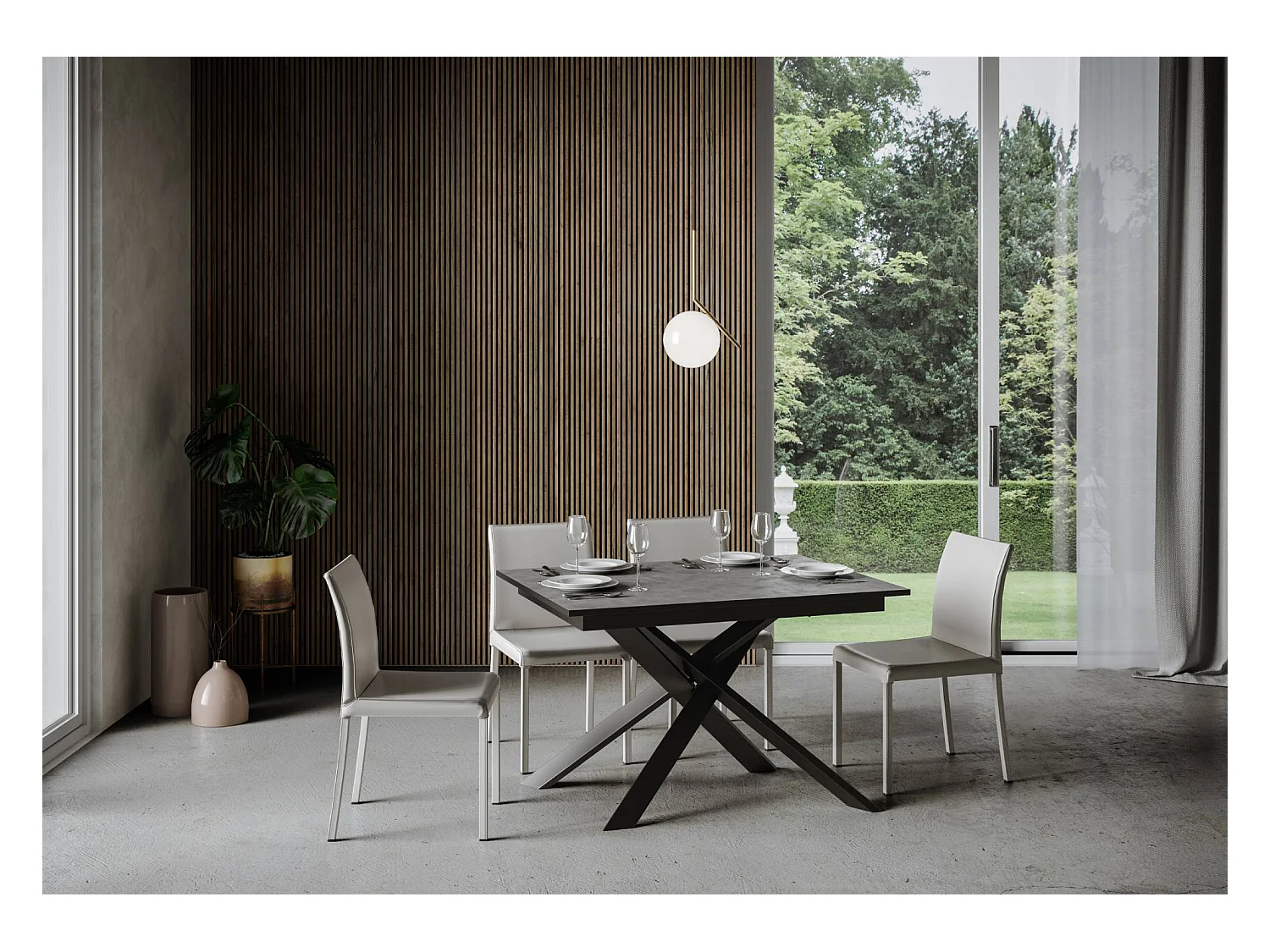 Mesa extensible 90x120/180 cm Ganty Antracita Spatolato - Canto antracita Estructura antracita