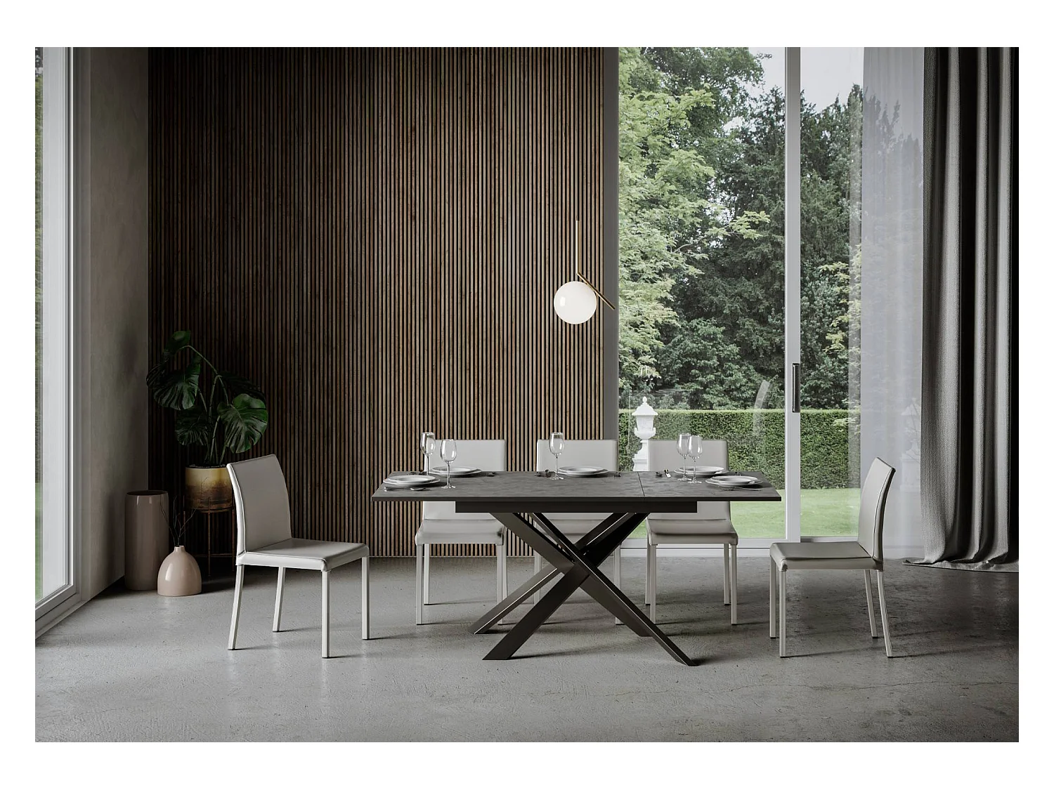 Mesa extensible 90x120/180 cm Ganty Antracita Spatolato - Canto antracita Estructura antracita