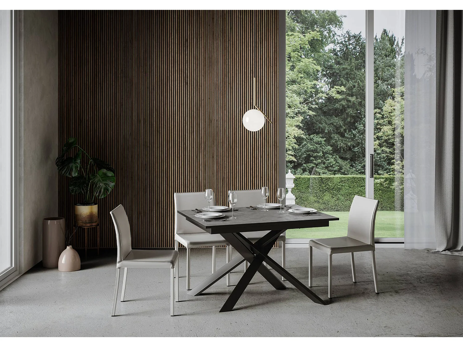 Table extensible 90x120/180 cm Ganty Anthracite Spatulé bande de chante Anthracite cadre Anthracite