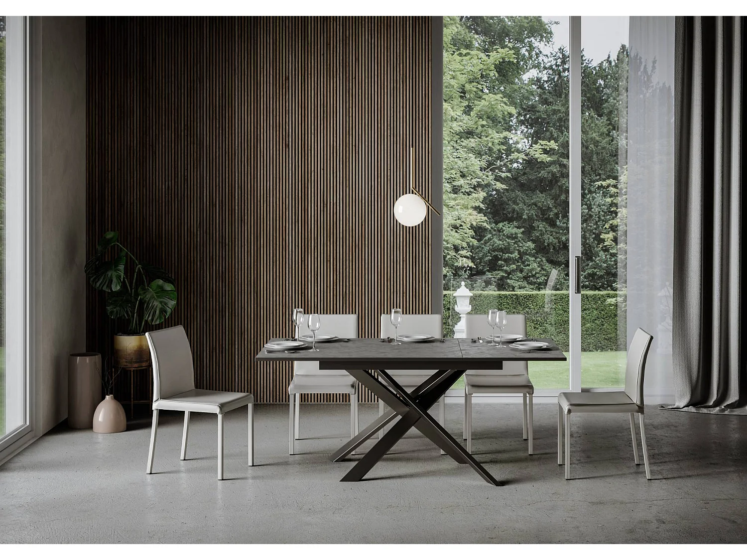 Table extensible 90x120/180 cm Ganty Anthracite Spatulé bande de chante Anthracite cadre Anthracite