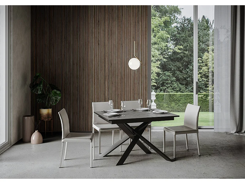 Ausziehbarer Tisch 90x120/180 cm Ganty Anthrazit Spachtel - Anthrazitkante Anthrazitrahmen