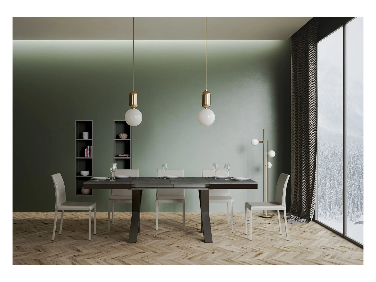 Mesa de jantar extensível 90x160/420 cm Traffic Evolution Cimento quadro Antracite