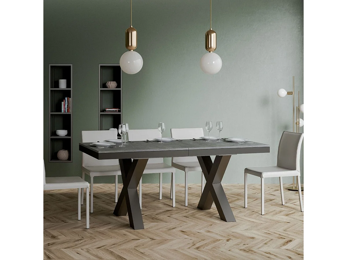Table extensible 90x160/420 cm Traffic Evolution Gris Béton cadre Anthracite