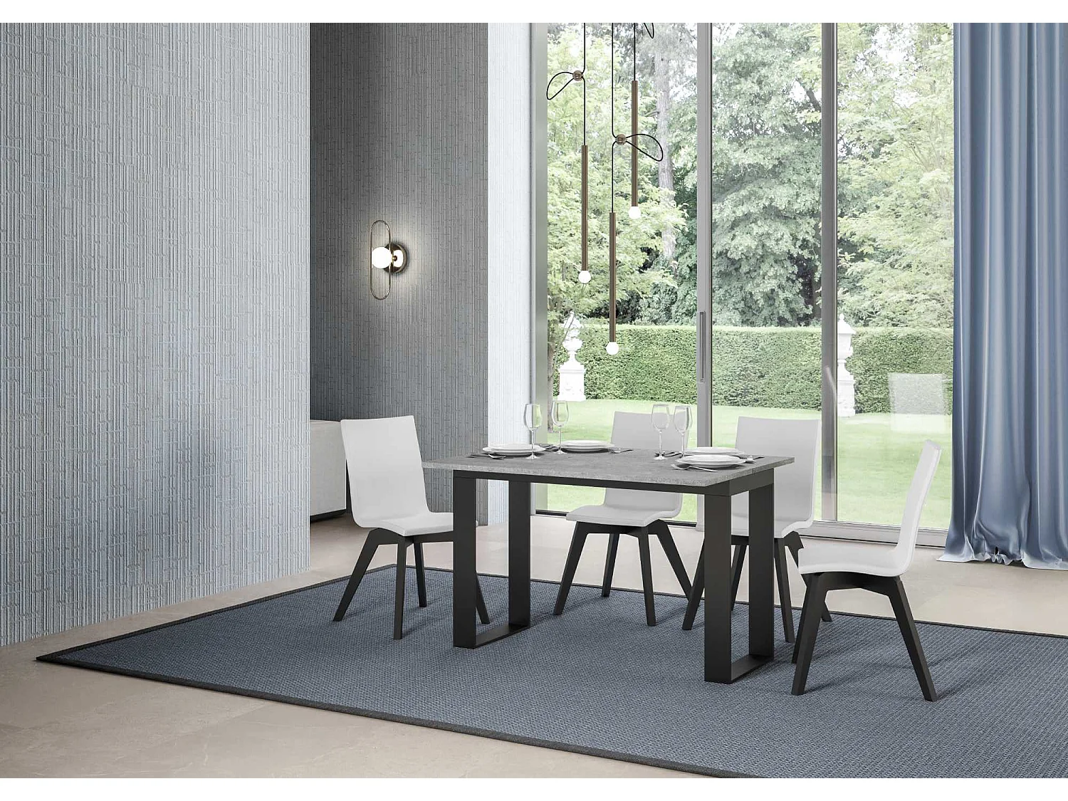 Table extensible portefeuille 120x45/90 cm Tecno Double Gris Béton cadre Anthracite