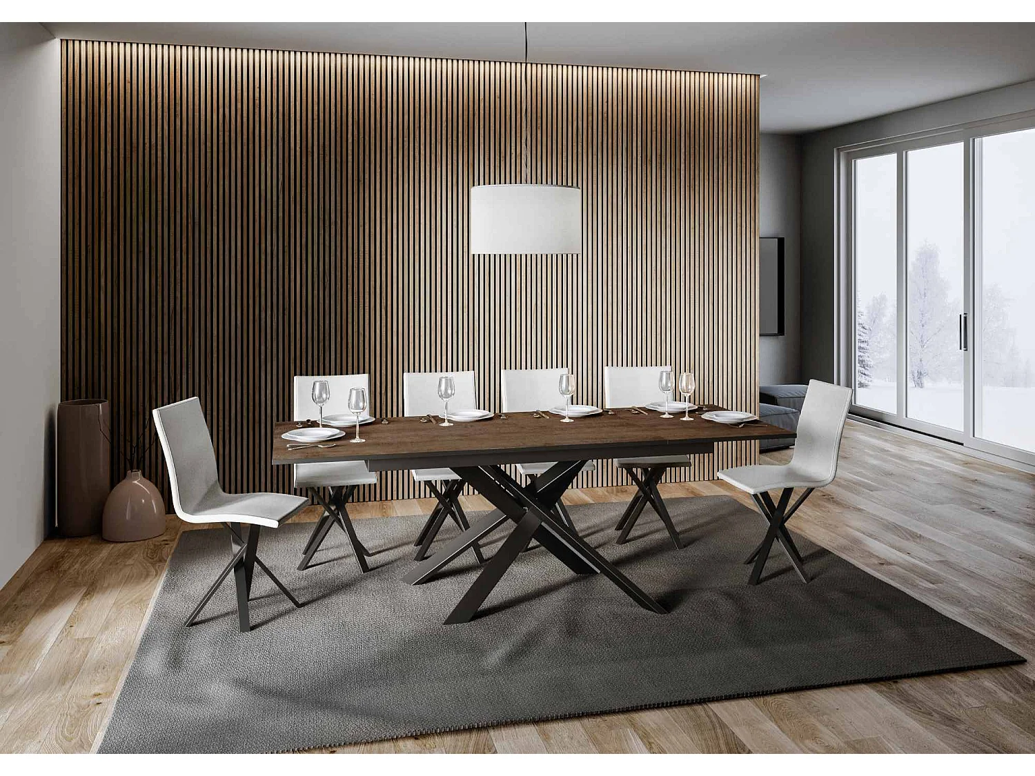 Table extensible 90x160/220 cm Ganty Noyer bande de chante Anthracite cadre Anthracite