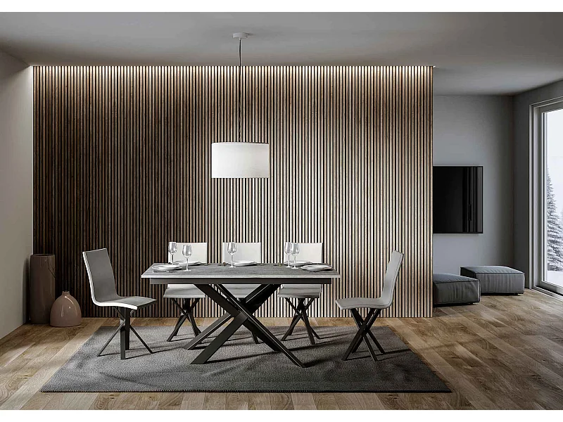 Mesa de jantar extensível 90x160/220 cm Ganty Branco Espatulado - borda em tom quadro Antracite