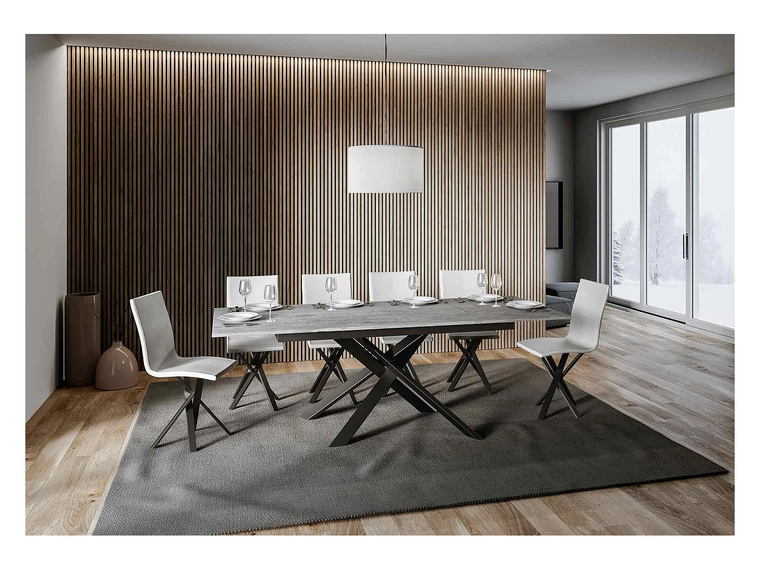 Uitschuifbare tafel 90x160/220 cm Ganty White Spatula - rand in dezelfde kleur als Antraciet frame