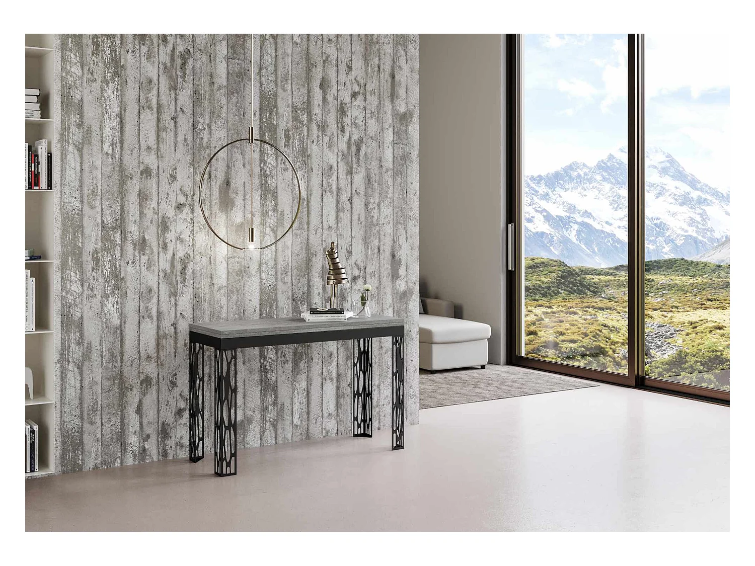 Table extensible portefeuille 120x45/90 cm Ghibli Double Gris Béton cadre Anthracite