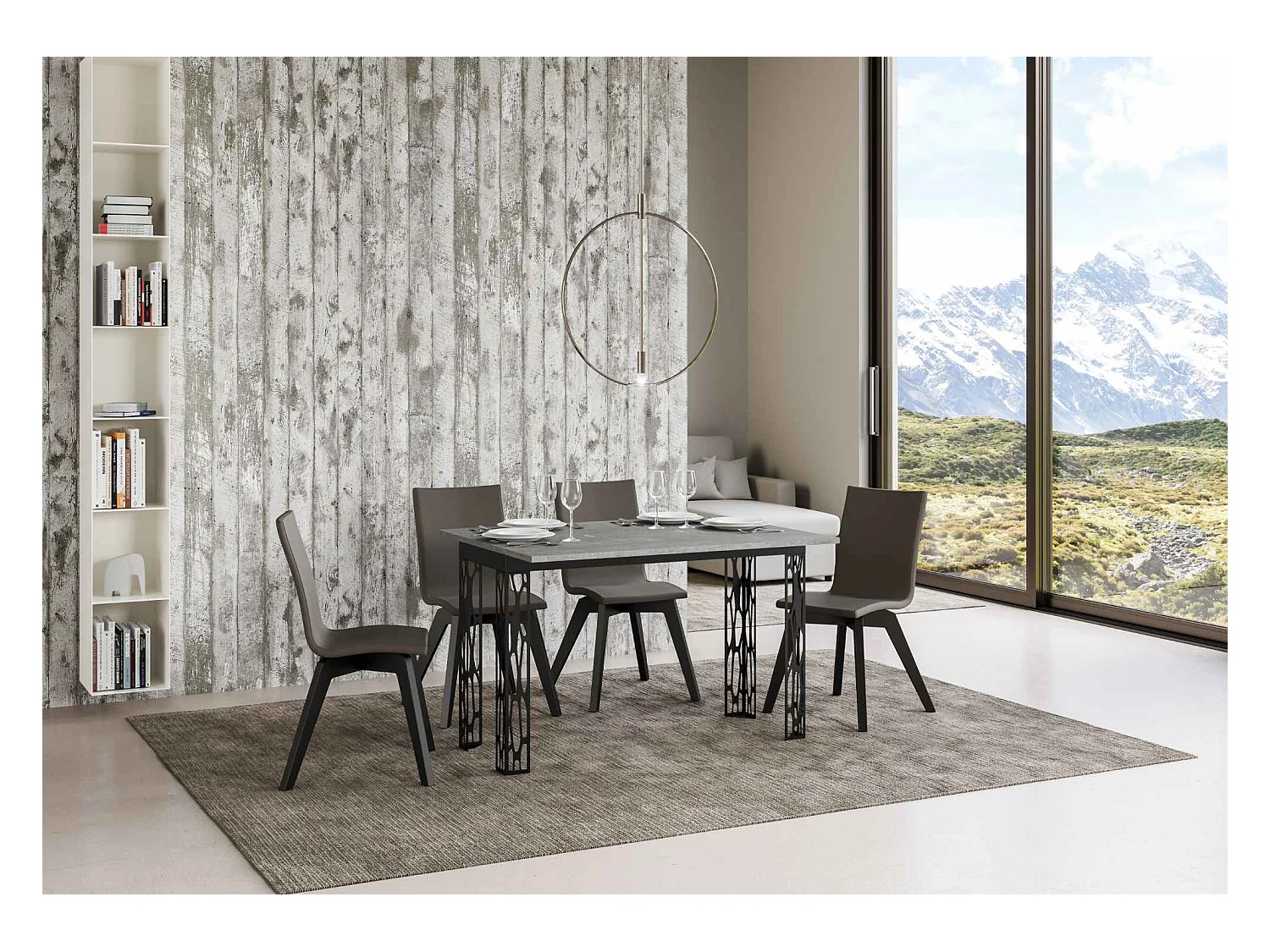 Table extensible portefeuille 120x45/90 cm Ghibli Double Gris Béton cadre Anthracite