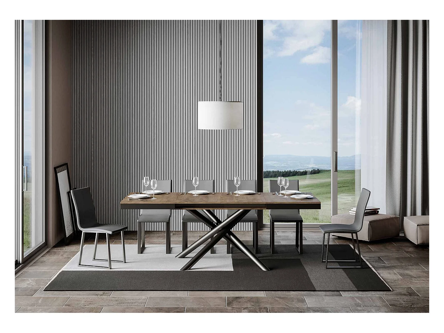 Table extensible 90x120/380 cm Famas Evolution Noyer cadre Anthracite