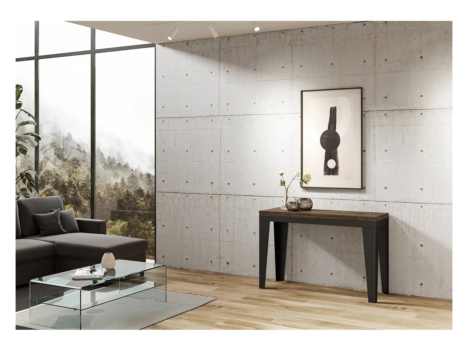 Table extensible portefeuille 120/200x45/90 cm Flame Double Noyer cadre Anthracite