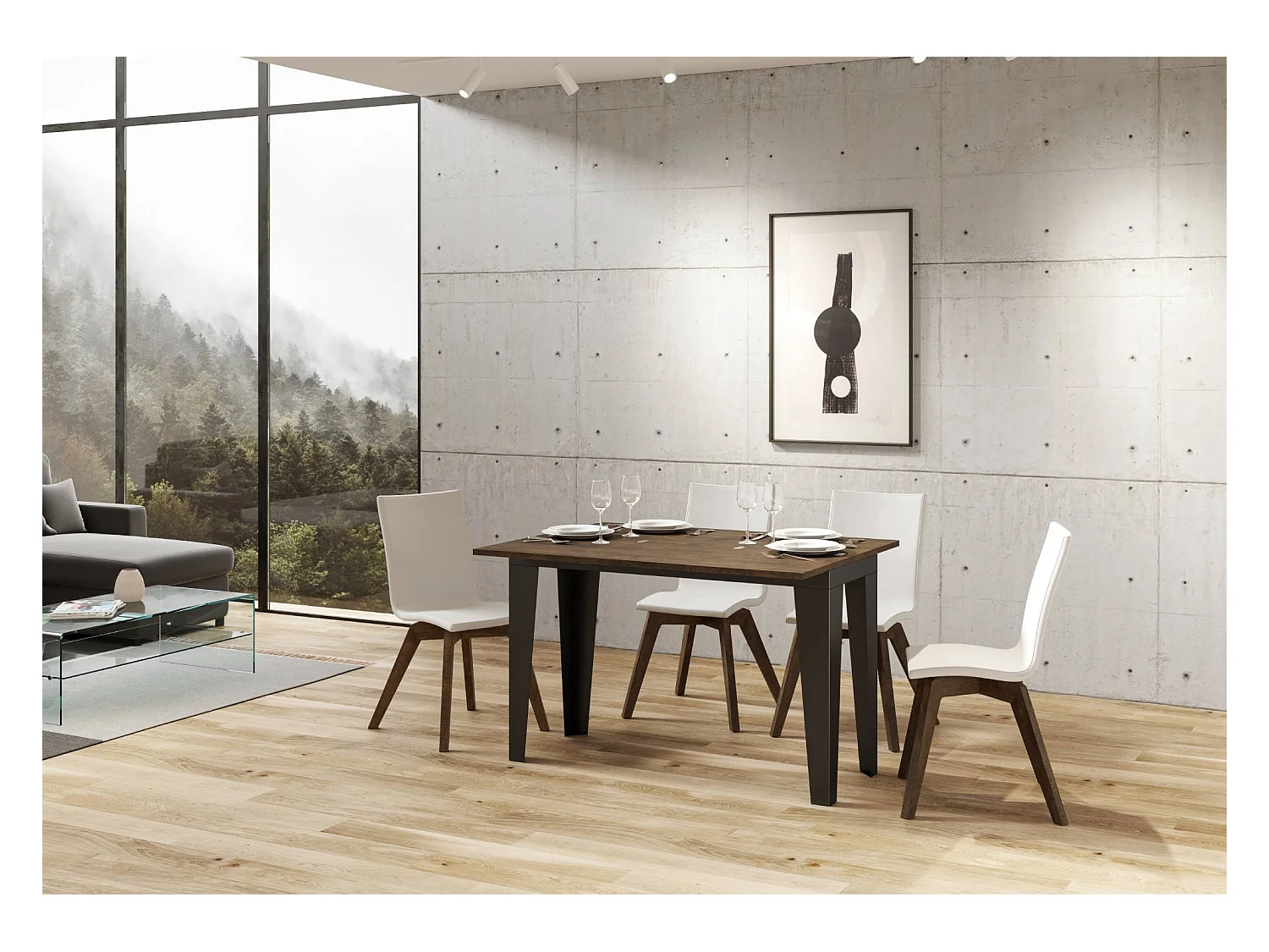 Table extensible portefeuille 120/200x45/90 cm Flame Double Noyer cadre Anthracite