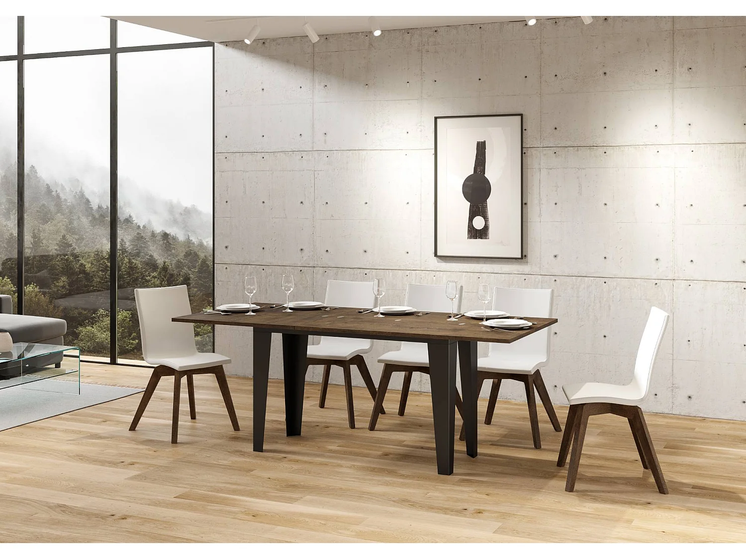 Table extensible portefeuille 120/200x45/90 cm Flame Double Noyer cadre Anthracite