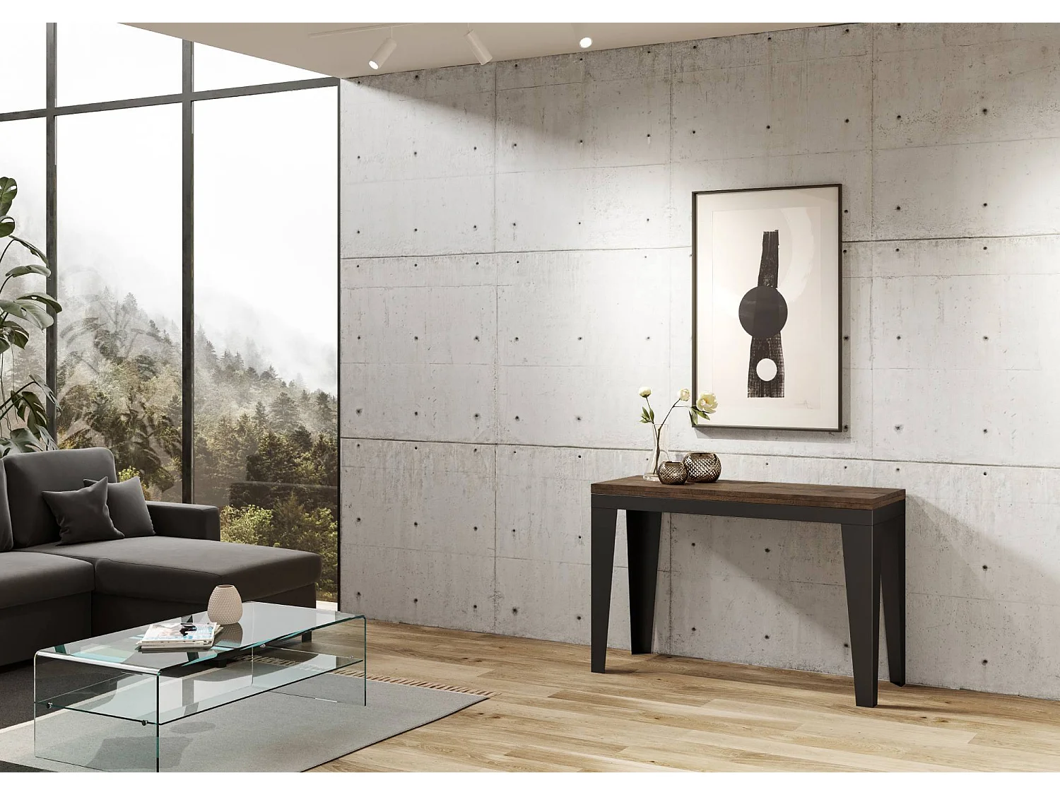Table extensible portefeuille 120/200x45/90 cm Flame Double Noyer cadre Anthracite