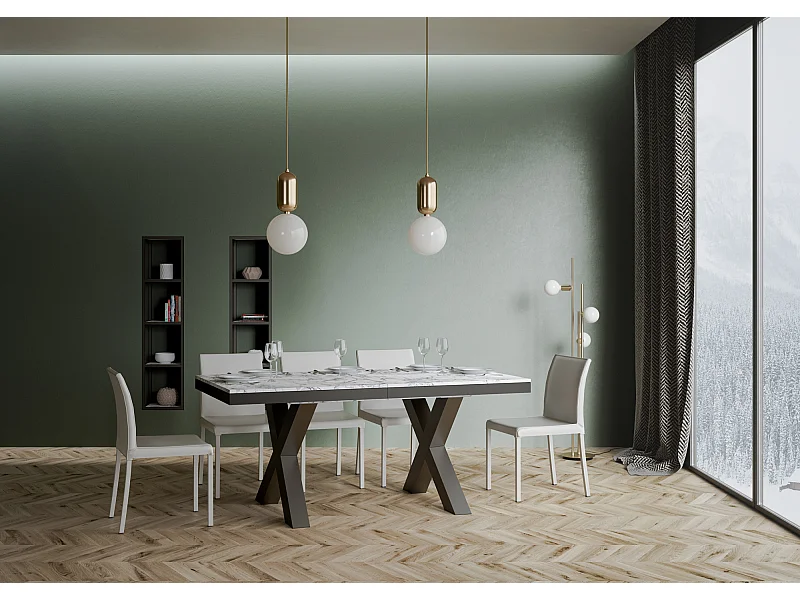 Table Traffic Evolution Dessus Marbre 90x120 Allongée 224 cadre Anthracite