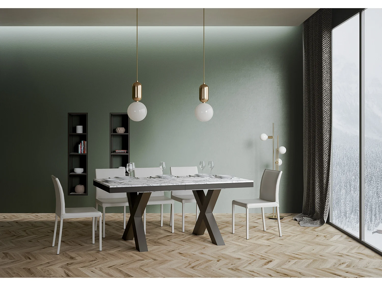 Table Traffic Evolution Dessus Marbre 90x120 Allongée 224 cadre Anthracite