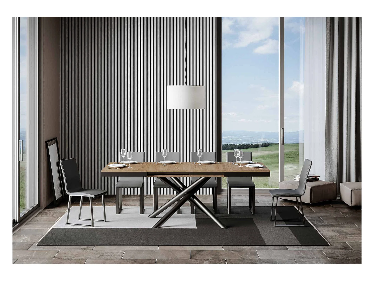 Table extensible 90x120/224 cm Famas Evolution Chêne Nature cadre Anthracite