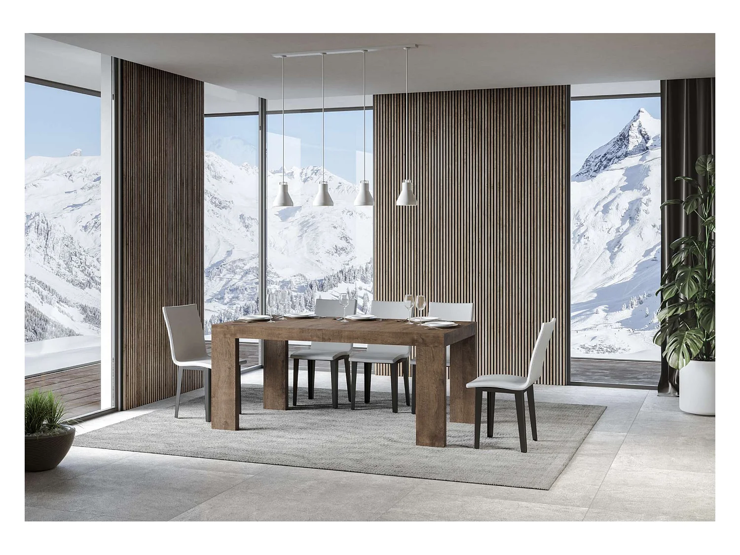 Rechthoekige uitschuifbare tafel 180 tot 284 cm donker hout Ribo-Steun 2 voet