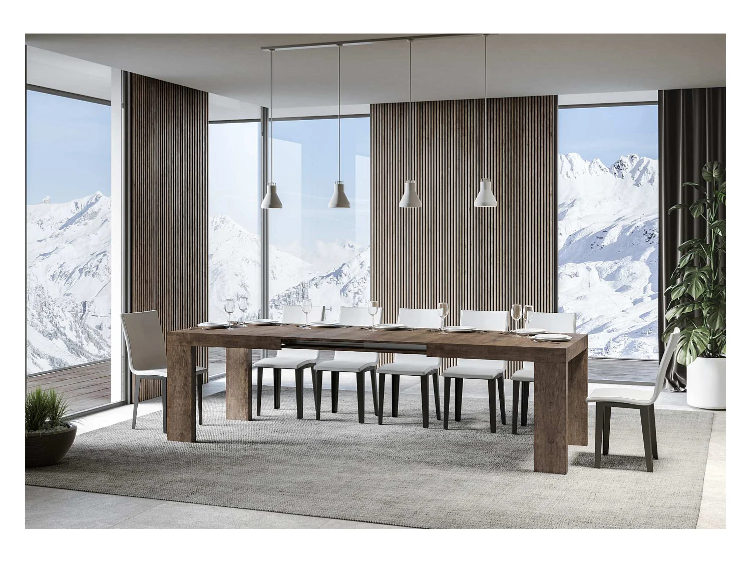 Rechthoekige uitschuifbare tafel 180 tot 284 cm donker hout Ribo-Steun 2 voet