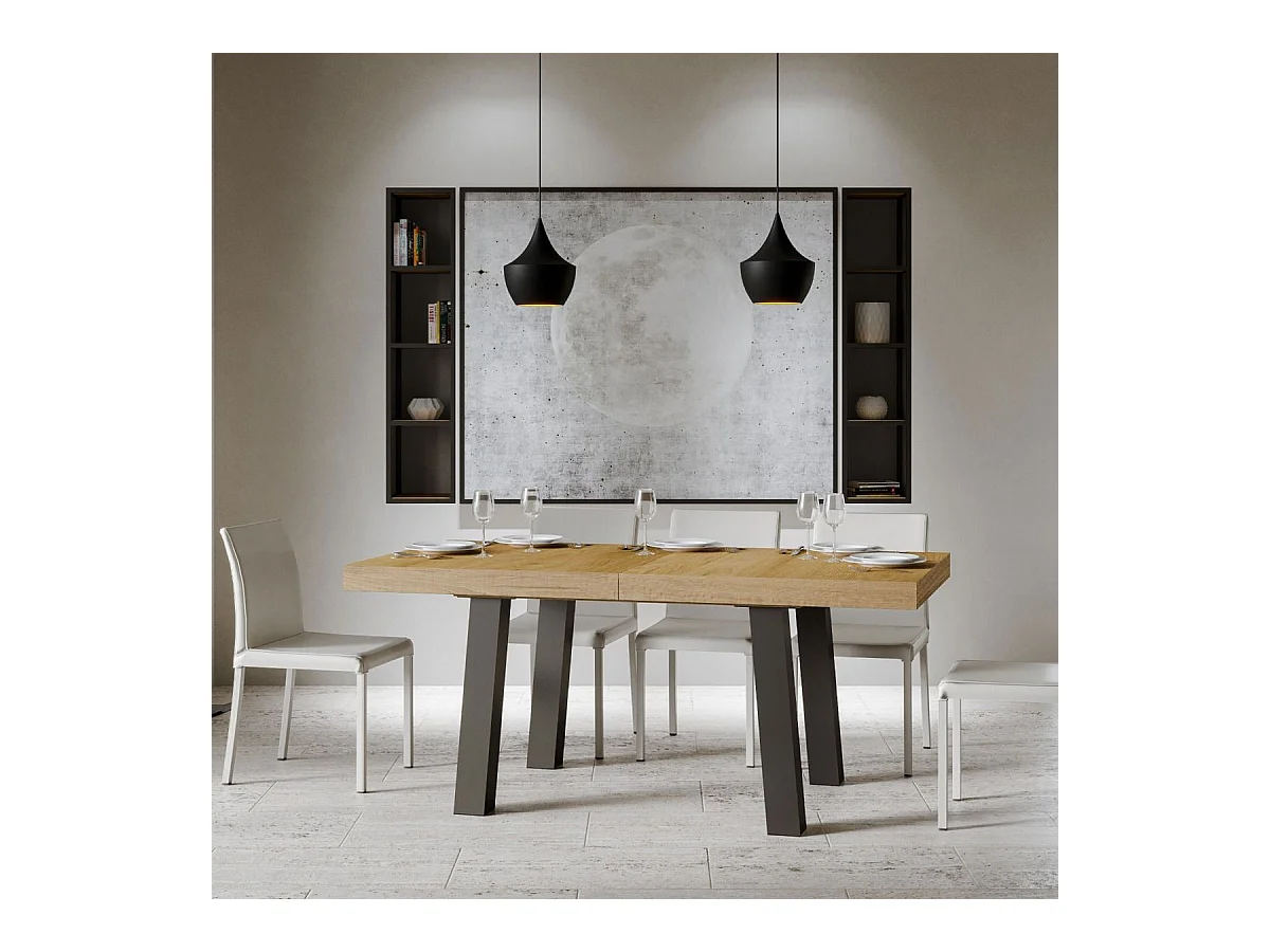 Ausziehtisch 90x180/284 cm Bridge Eiche Natur mit Eisenrahmen aus Anthrazit