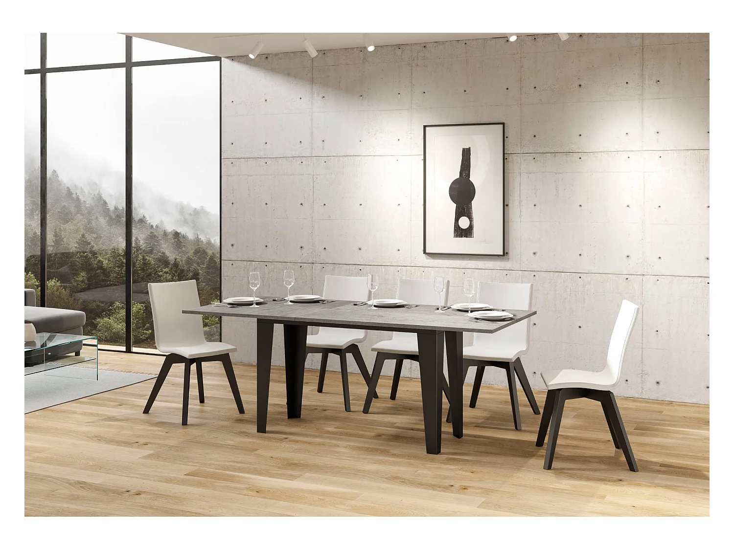 Table extensible portefeuille 120/200x45/90 cm Flame Double Gris Béton cadre Anthracite